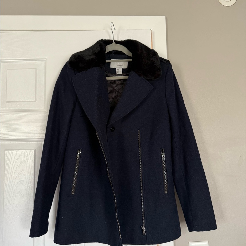 H&M Wool Blend Fur Collar Coat